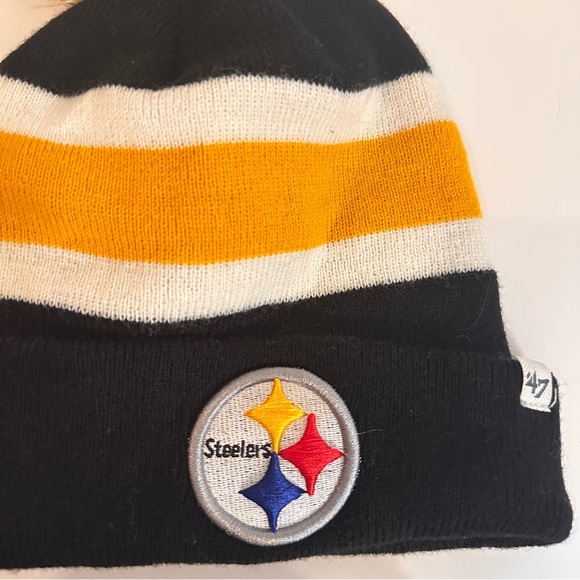 ❌SOLD❌47 Brand Pittsburgh Steelers NFL Knit Fleece Embroidered Pom Beanie - Picture 2 of 6